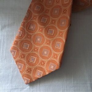 Men’s Daniel Cremieux Silk Tie Hand Made Orange/Light Blue Geometric Pattern